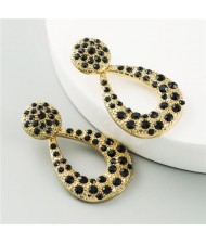 Rhinestone Embellished Hollow Waterdrop Design U.S. High Fashion Women Earrings - Black