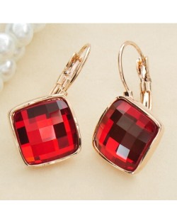 Red Square Austrian Crystal Rose Gold Rimmed Stud Earrings