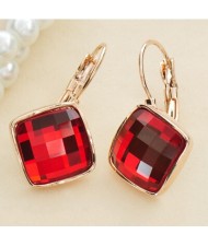 Red Square Austrian Crystal Rose Gold Rimmed Stud Earrings