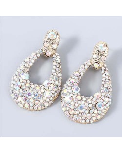 Rhinestone Embellished Hollow Waterdrop Design U.S. High Fashion Women Earrings - Golden