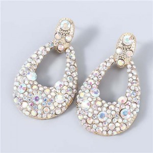 Rhinestone Embellished Hollow Waterdrop Design U.S. High Fashion Women Earrings - Golden