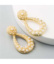 Rhinestone Embellished Hollow Waterdrop Design U.S. High Fashion Women Earrings - Pearl