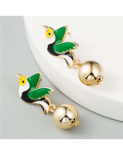 Enamel Flying Birds U.S. High Fashion Women Wholesale Earrings - Green