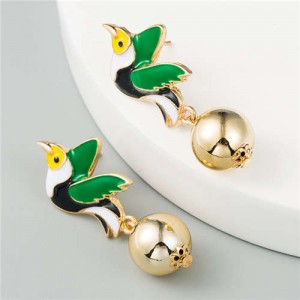 Enamel Flying Birds U.S. High Fashion Women Wholesale Earrings - Green