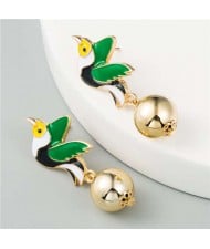 Enamel Flying Birds U.S. High Fashion Women Wholesale Earrings - Green