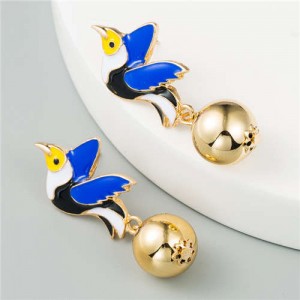 Enamel Flying Birds U.S. High Fashion Women Wholesale Earrings - Blue