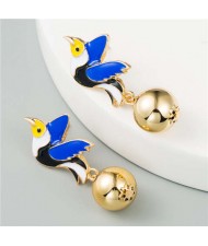 Enamel Flying Birds U.S. High Fashion Women Wholesale Earrings - Blue