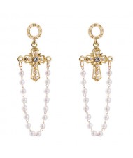 Golden Cross with Pearl Tassel U.S. Fashion Women Wholesale Earrings