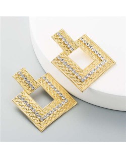 Rhinestone Embellished Hollow Square Design Women Wholesale Stud Earrings - White