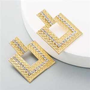 Rhinestone Embellished Hollow Square Design Women Wholesale Stud Earrings - White