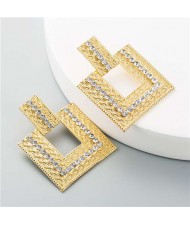 Rhinestone Embellished Hollow Square Design Women Wholesale Stud Earrings - White