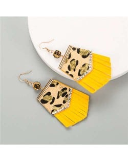 Irregular Shape Leopard Prints Tassel Design U.S. High Fashion Women Earrings - Yellow