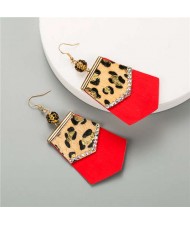 Irregular Shape Leopard Prints Tassel Design U.S. High Fashion Women Earrings - Red