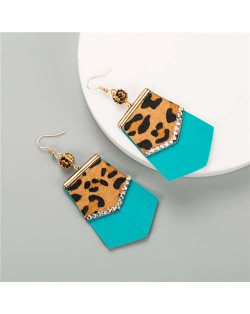 Irregular Shape Leopard Prints Tassel Design U.S. High Fashion Women Earrings - Teal