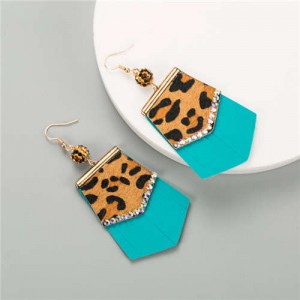 Irregular Shape Leopard Prints Tassel Design U.S. High Fashion Women Earrings - Teal