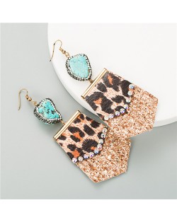 Irregular Shape Leopard Prints Tassel Design U.S. High Fashion Women Earrings - Coffee