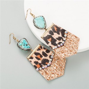 Irregular Shape Leopard Prints Tassel Design U.S. High Fashion Women Earrings - Coffee