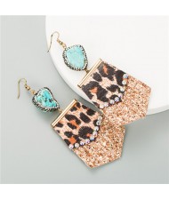 Irregular Shape Leopard Prints Tassel Design U.S. High Fashion Women Earrings - Coffee