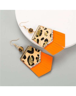 Irregular Shape Leopard Prints Tassel Design U.S. High Fashion Women Earrings - Orange