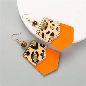 Irregular Shape Leopard Prints Tassel Design U.S. High Fashion Women Earrings - Orange