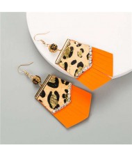 Irregular Shape Leopard Prints Tassel Design U.S. High Fashion Women Earrings - Orange
