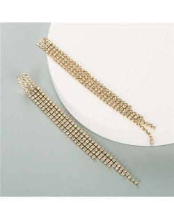 Shining Rhinestone Embellished Long Tassel European Fashion Wholesale Women Earrings - Golden