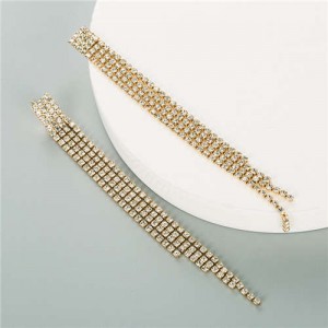 Shining Rhinestone Embellished Long Tassel European Fashion Wholesale Women Earrings - Golden