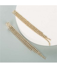 Shining Rhinestone Embellished Long Tassel European Fashion Wholesale Women Earrings - Golden