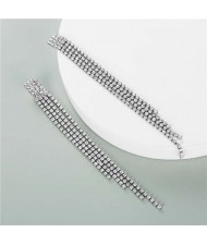 Shining Rhinestone Embellished Long Tassel European Fashion Wholesale Women Earrings - Silver
