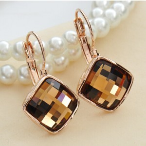 Champagne Square Austrian Crystal Rose Gold Rimmed Stud Earrings