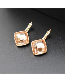 Champagne Square Austrian Crystal Rose Gold Rimmed Stud Earrings