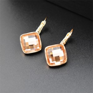 Champagne Square Austrian Crystal Rose Gold Rimmed Stud Earrings