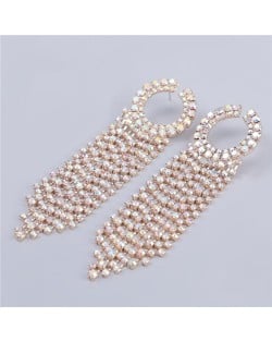 Rhinestone Tassel Small Hoop Design U.S. High Fashion Wholesale Women Earrings - Golden