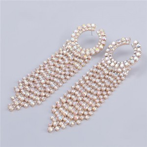 Rhinestone Tassel Small Hoop Design U.S. High Fashion Wholesale Women Earrings - Golden