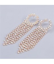 Rhinestone Tassel Small Hoop Design U.S. High Fashion Wholesale Women Earrings - Golden