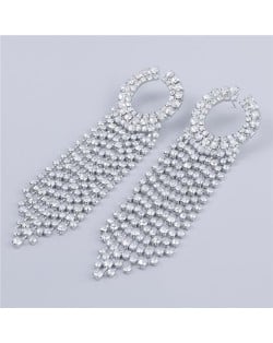 Rhinestone Tassel Small Hoop Design U.S. High Fashion Wholesale Women Earrings - Silver