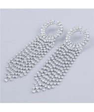 Rhinestone Tassel Small Hoop Design U.S. High Fashion Wholesale Women Earrings - Silver