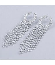 Rhinestone Tassel Small Hoop Design U.S. High Fashion Wholesale Women Earrings - Silver