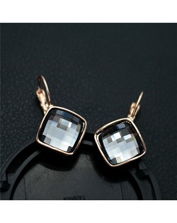 Gray Square Austrian Crystal Rose Gold Rimmed Stud Earrings