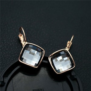Gray Square Austrian Crystal Rose Gold Rimmed Stud Earrings