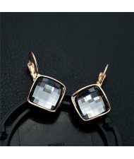 Gray Square Austrian Crystal Rose Gold Rimmed Stud Earrings