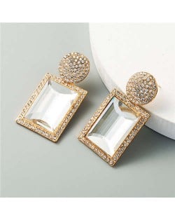 Rhinestone and Glass Gem Inlaid Rectangular Shape U.S. Party Fashion Wholesale Women Earrings - White