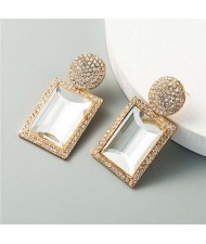 Rhinestone and Glass Gem Inlaid Rectangular Shape U.S. Party Fashion Wholesale Women Earrings - White