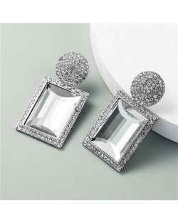 Rhinestone and Glass Gem Inlaid Rectangular Shape U.S. Party Fashion Wholesale Women Earrings - Silver