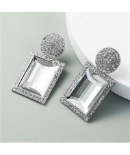 Rhinestone and Glass Gem Inlaid Rectangular Shape U.S. Party Fashion Wholesale Women Earrings - Silver