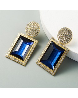 Rhinestone and Glass Gem Inlaid Rectangular Shape U.S. Party Fashion Wholesale Women Earrings - Blue
