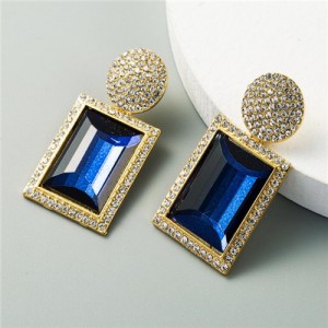 Rhinestone and Glass Gem Inlaid Rectangular Shape U.S. Party Fashion Wholesale Women Earrings - Blue