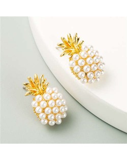 Pearl Inlaid Golden Pineapple Korean High Fashion Women Wholesale Stud Earrings