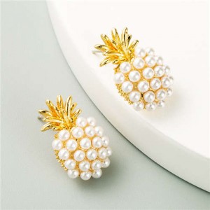 Pearl Inlaid Golden Pineapple Korean High Fashion Women Wholesale Stud Earrings