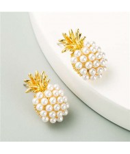 Pearl Inlaid Golden Pineapple Korean High Fashion Women Wholesale Stud Earrings